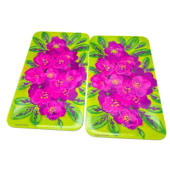 Isabelle De Borchgrave Set Of 2 Bright Floral Melamine Serving Trays DH1321 - Picture 7 of 10